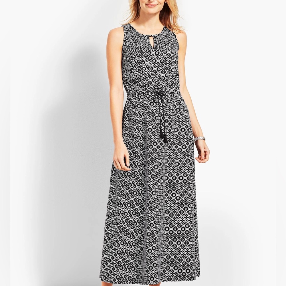 Talbots Women’s Black and White Avalon Tiles Jersey Maxi Cotton Sleeveless Dress